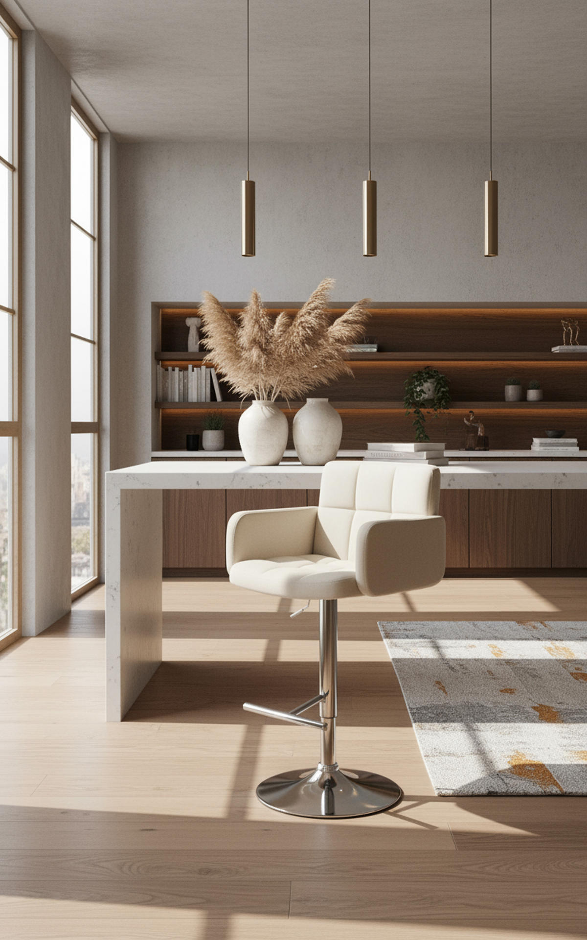 BARHOCKER Lausanne Samt chrom creme - Chromfarben/Naturfarben, Textil/Metall (60/113/56cm) - TPFLiving