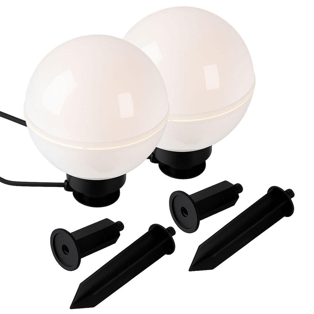 AUSSENLEUCHTE Kugel Weiß mit Erdspieß 2er Set - Weiß, Kunststoff (20/20/51cm)