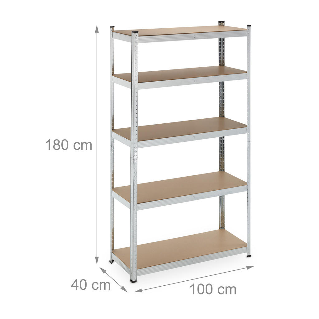 Thumbnail - Relaxdays 2Xschwerlastregal, Silber, Metall, Holzwerkstoff, Kunststoff, 100x180x40 cm, Freizeit, Heimwerken, Werkstatt, ...