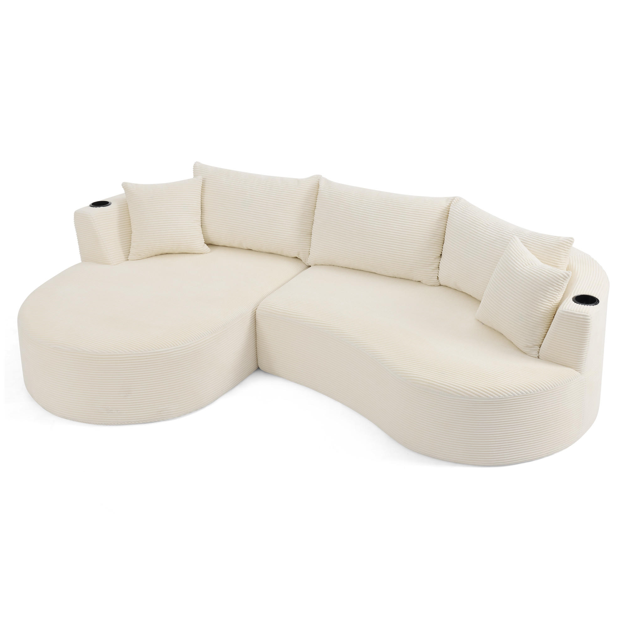 3-SITZER ECKSOFA Cord Beige mit Getränkehaltern und Kissen - Beige, Textil (264/168cm) - WISHDOR