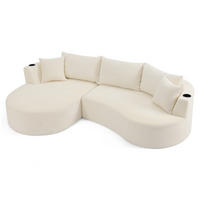 3-SITZER ECKSOFA Cord Beige mit Getränkehaltern und Kissen - Beige, Textil (264/168cm) - WISHDOR