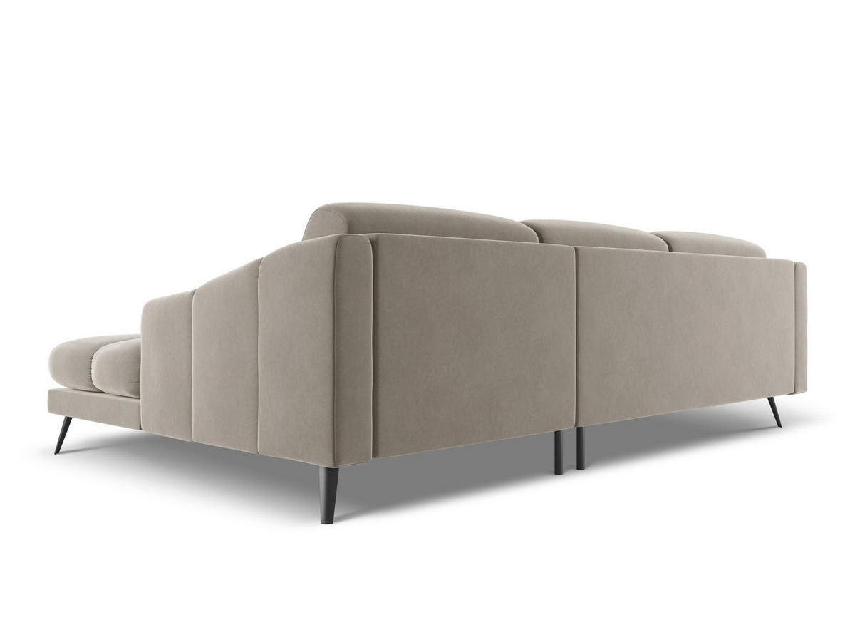 ECKSOFA Rechts Samt Stoff Grau - Taupe/Schwarz, Textil/Metall (264/160cm) - Makamii