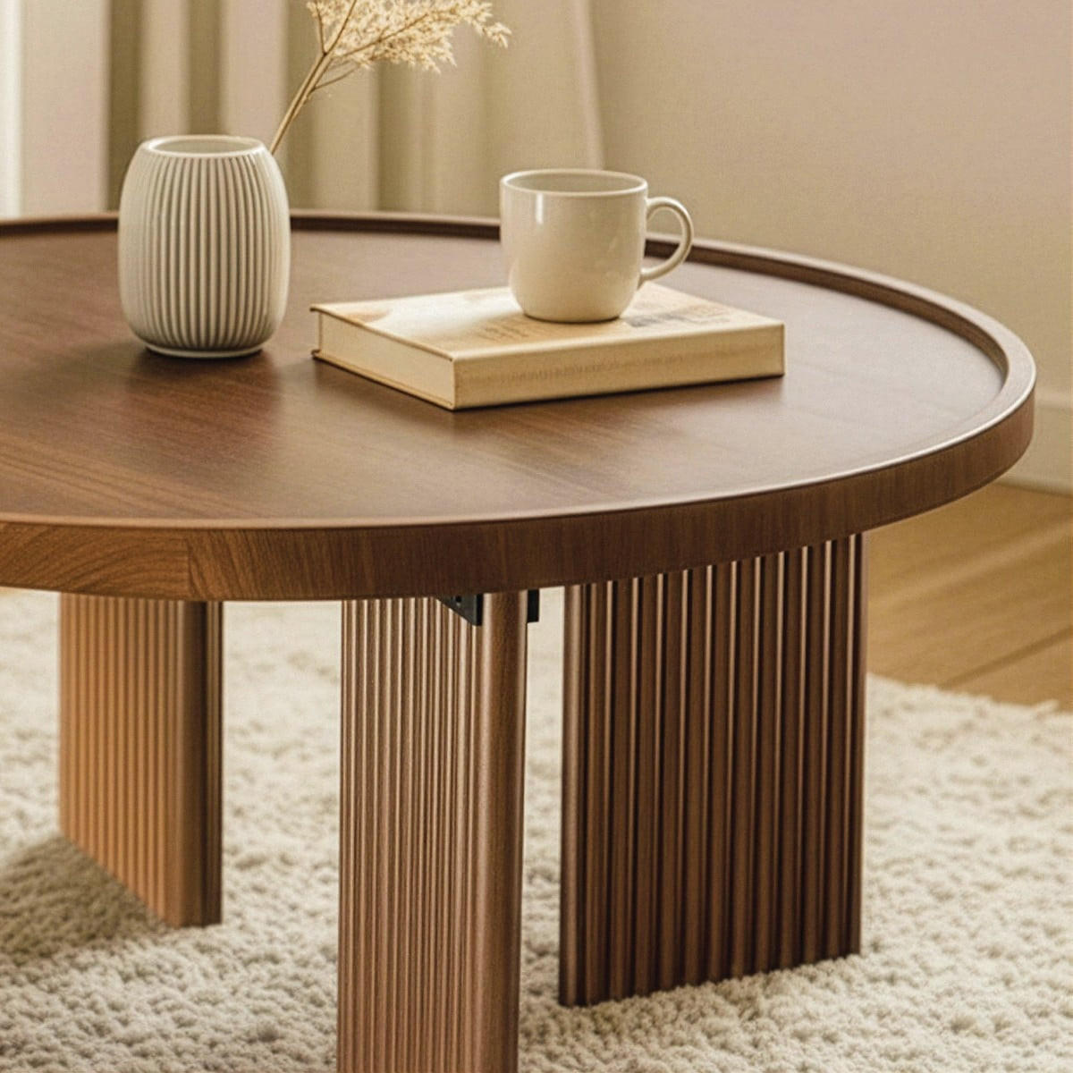 COUCHTISCH Runder Couchtisch in Nussbaumdekor 80/80/35 cm - Nussbaumfarben, Holzwerkstoff (9.5/80/35cm) - Calicosy