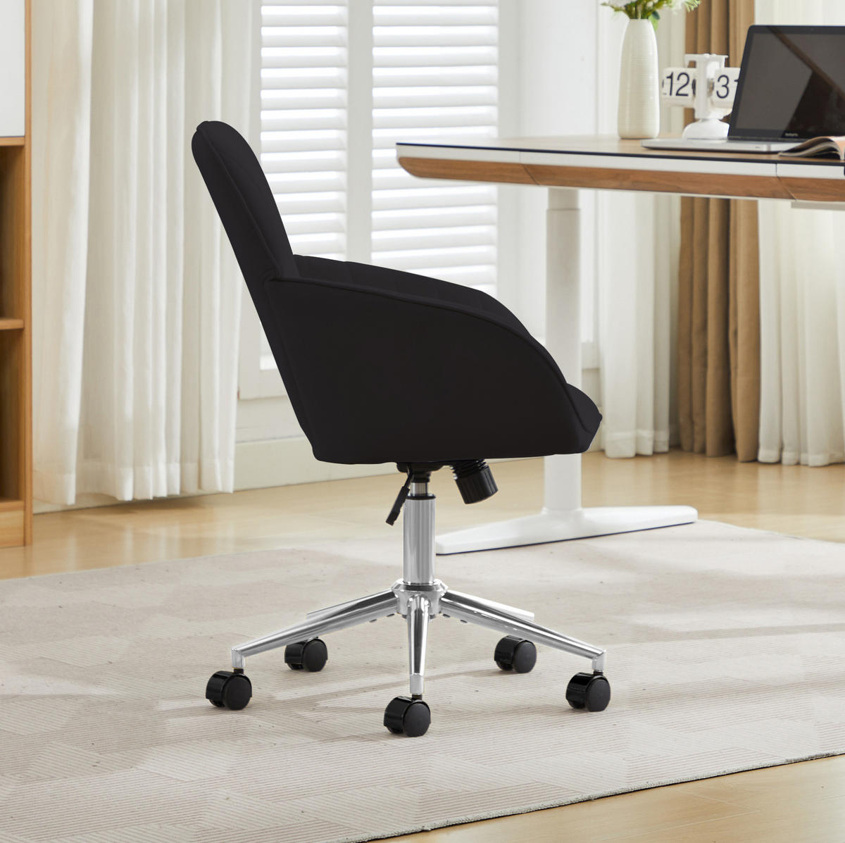 BÜRODREHSTUHL höhenverstellbar Samt Black - Schwarz, Metall (60/97/62cm) - Meubliv