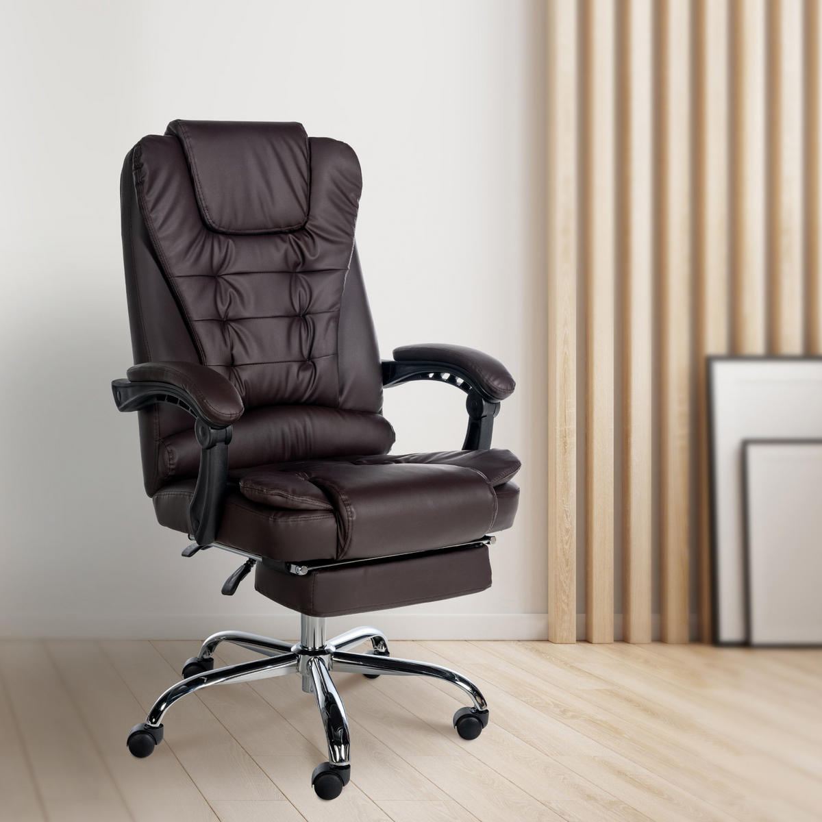 CHEFSESSEL Lederlook Braun - Chromfarben/Braun, Textil/Metall (67/115/68cm) - CLP