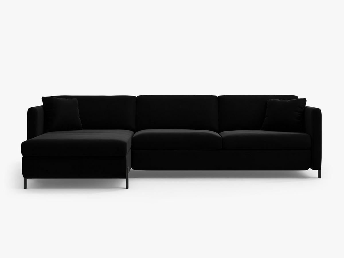 ECKSOFA ausklappbar links Gloria aus Samt schwarz 4 Sitzplätze - Schwarz, Textil (260/170cm) - Micadoni
