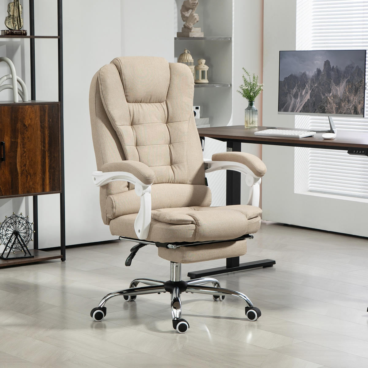 CHEFSESSEL DE-11716 mit Fußstütze & neigbarer Rückenlehne Beige - Beige, Textil (70/118/66cm) - ComfortXL