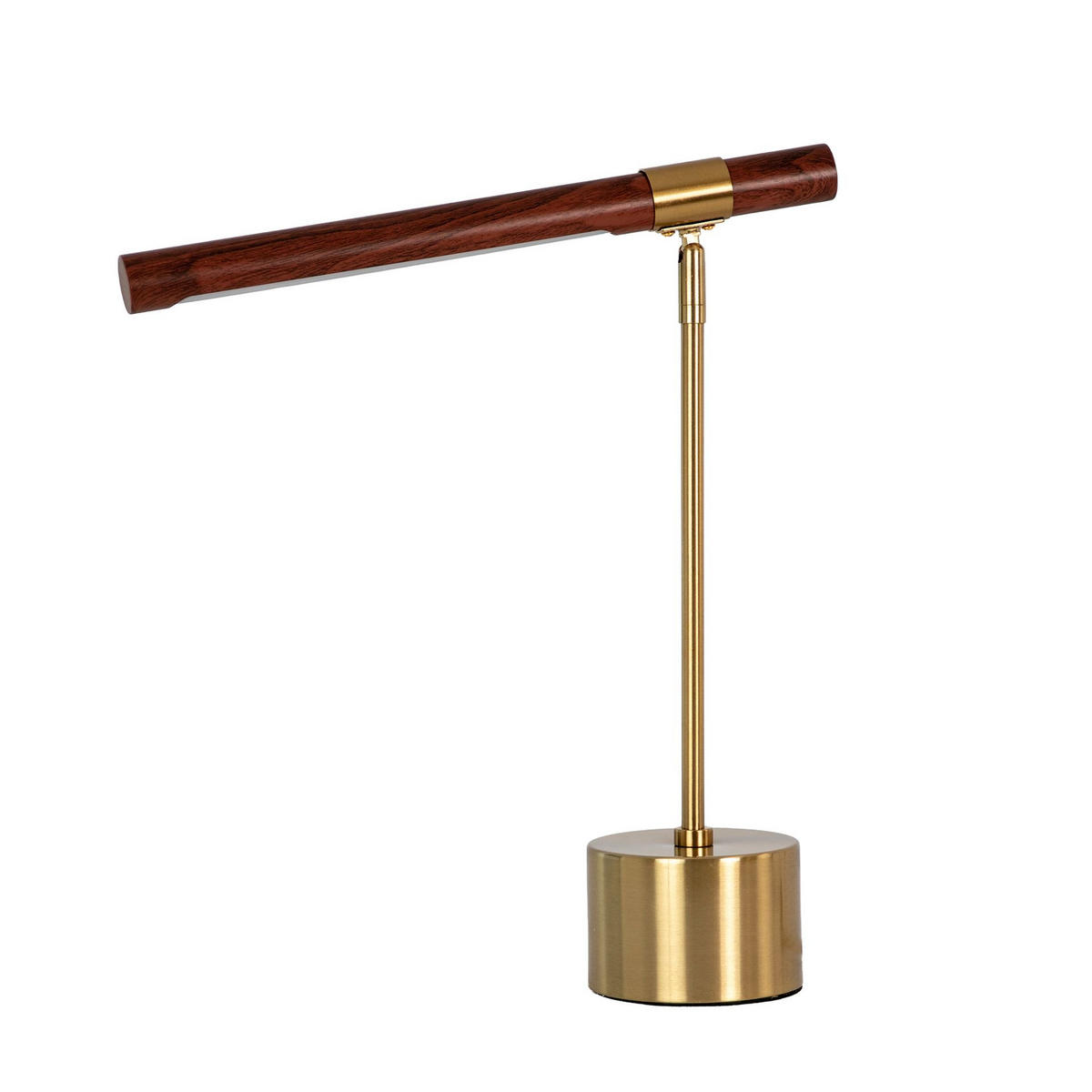 TISCHLEUCHTE aus Stahl in Nussbaumoptik und poliertem goldfarbenem Stahl 40/12/50 cm - Goldfarben, Metall (12/40/50cm) - The Lumine