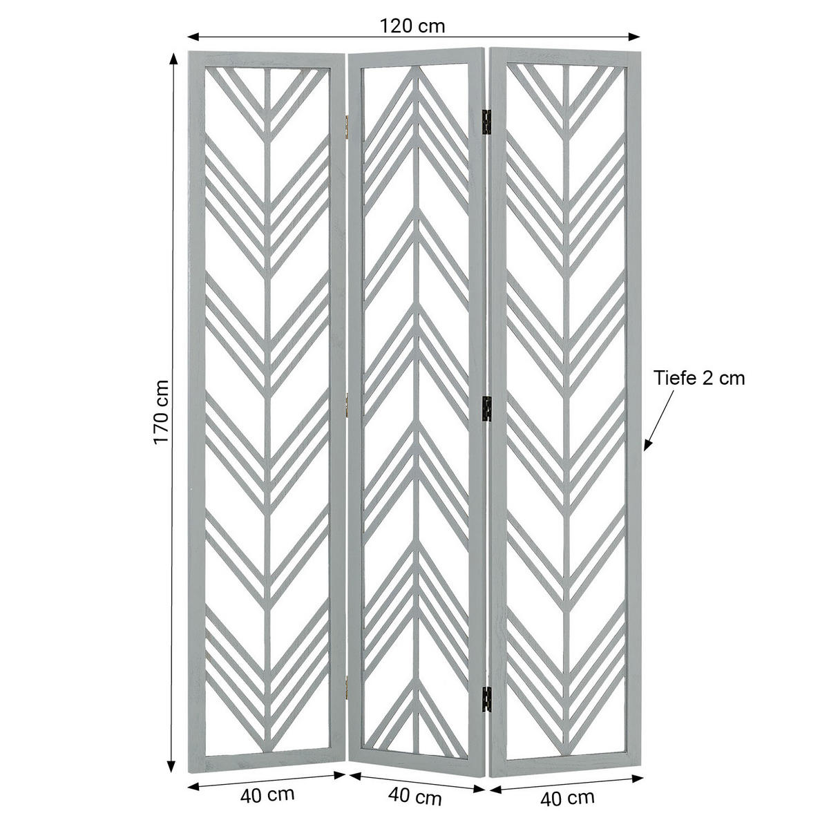 PARAVENT 120/170 cm Grau Holz - Grau, Holz (120/170/2cm) - Homestyle4u