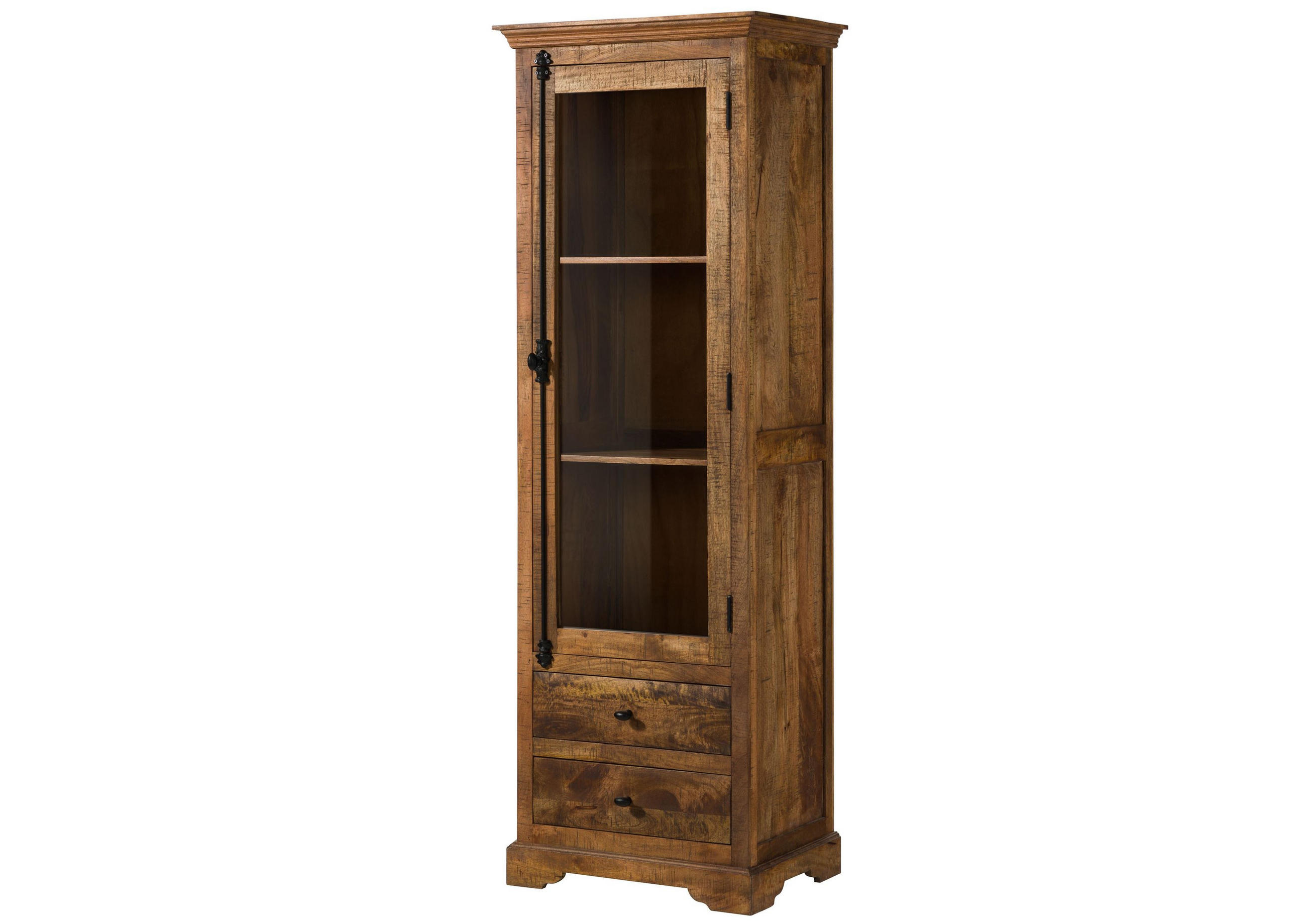 VITRINE Mango 65x45x190 dunkelbraun geölt RODEZ #151 - Dunkelbraun, Holz (65/190/45cm) - Massivmoebel24