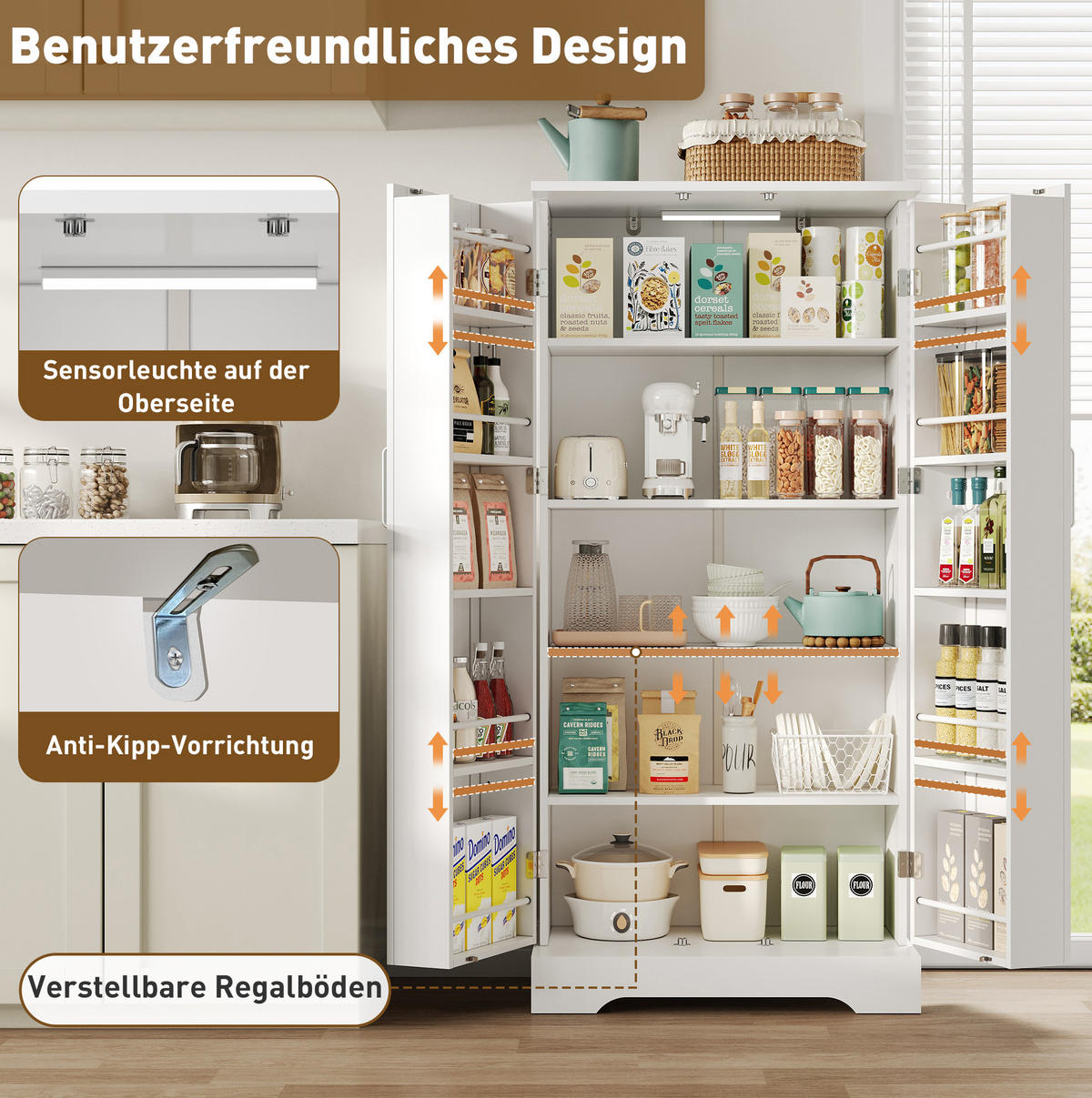 BUFFET 60/128/35 cm Weiß aus MDF mit LED-Sensorleuchte - Weiß, Holzwerkstoff (35/128/60cm) - OKMYHOME