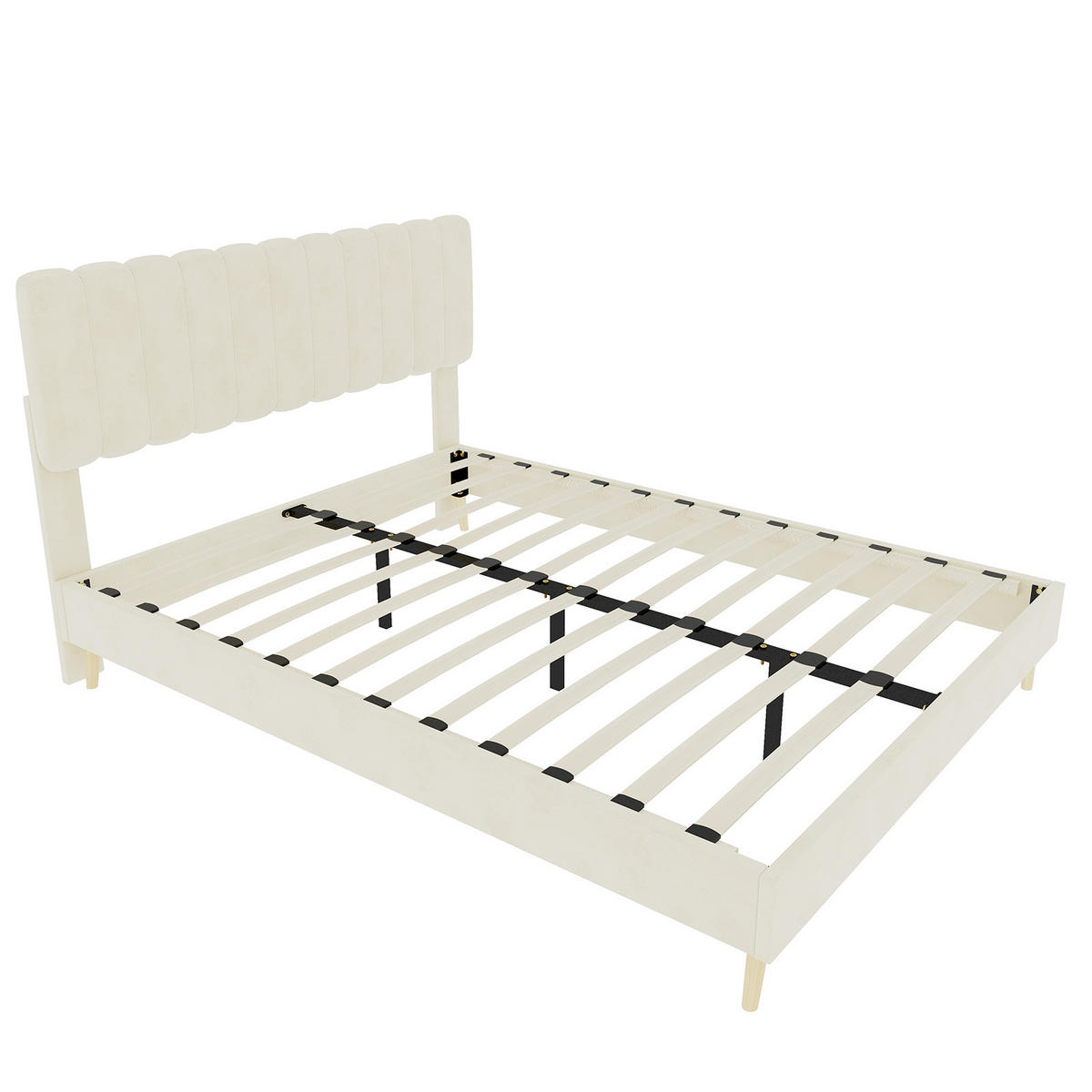 BETT mit hohem Kopfteil 160x200 cm Beige - Beige, Metall (160/200cm) - Meubliv