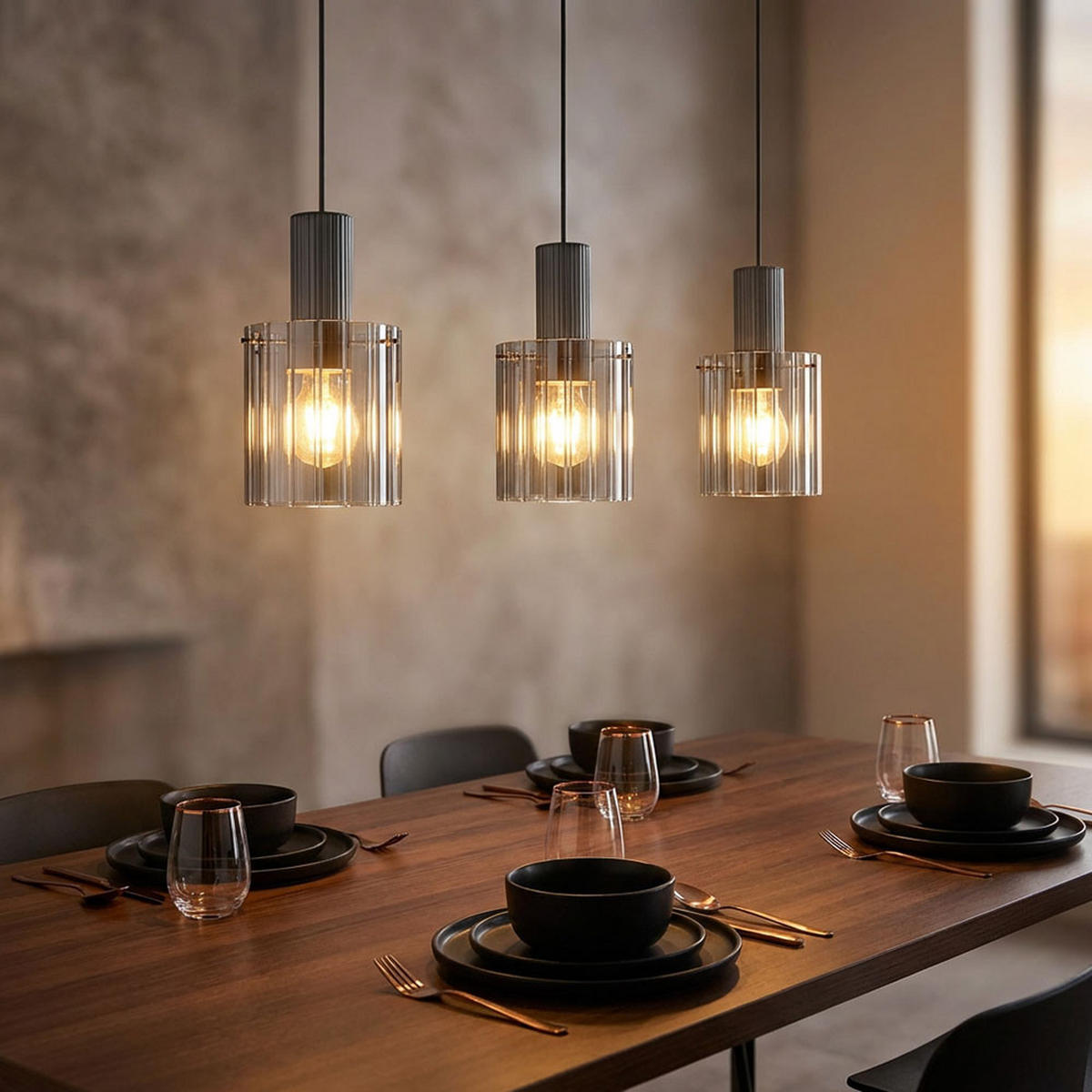 PENDELLEUCHTE Metall/Glas Grau, 3-flammig - Grau, Glas (98/18/120cm) - Globo Lighting