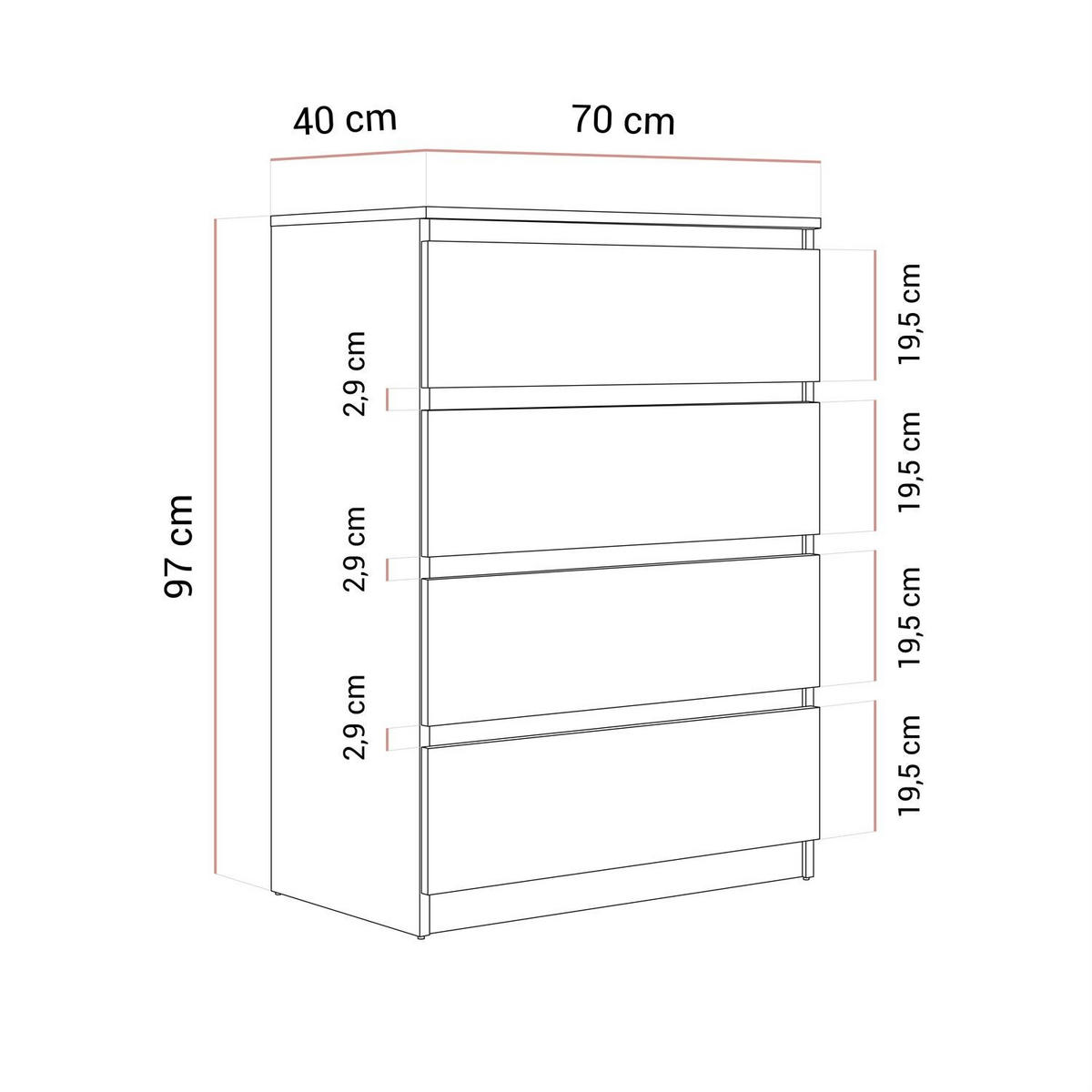 HIGHBOARD HANA M4 70 Weiß - Weiß, Holzwerkstoff (70/97/40cm) - Lookway