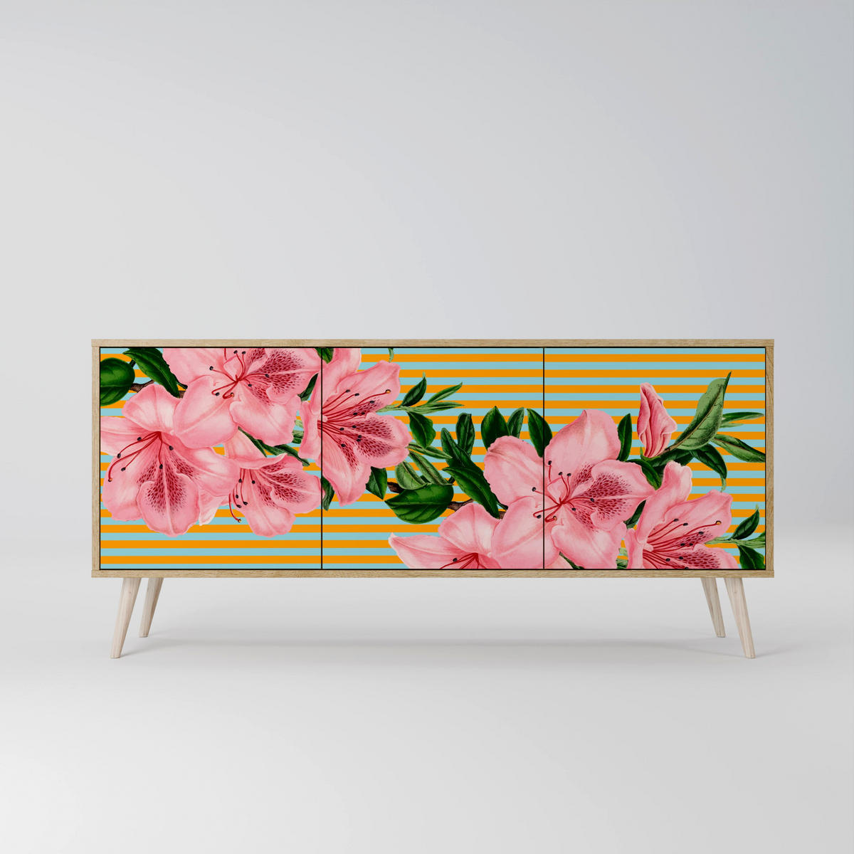 SIDEBOARD FRAGILE BEAUTY, Eicheneffekt, 164,5x42x77,5 cm, 3 Türen - Eichefarben/Buchefarben, Holzwerkstoff/Buchenholz (164.5/77.5/42cm) - SpaceRebels