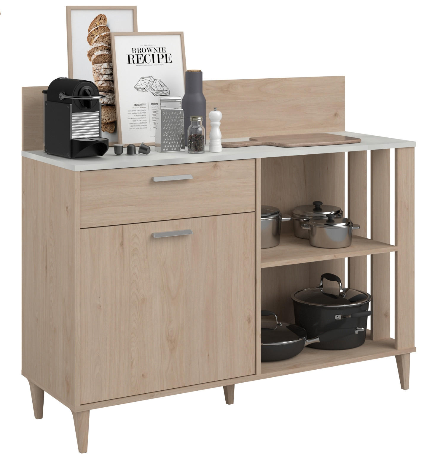 ANRICHTE Eiche, grau Küchenschrank und Buffet 120 cm - Eichefarben/Grau, Holzwerkstoff (120/100/41cm) - Parisot Meuble
