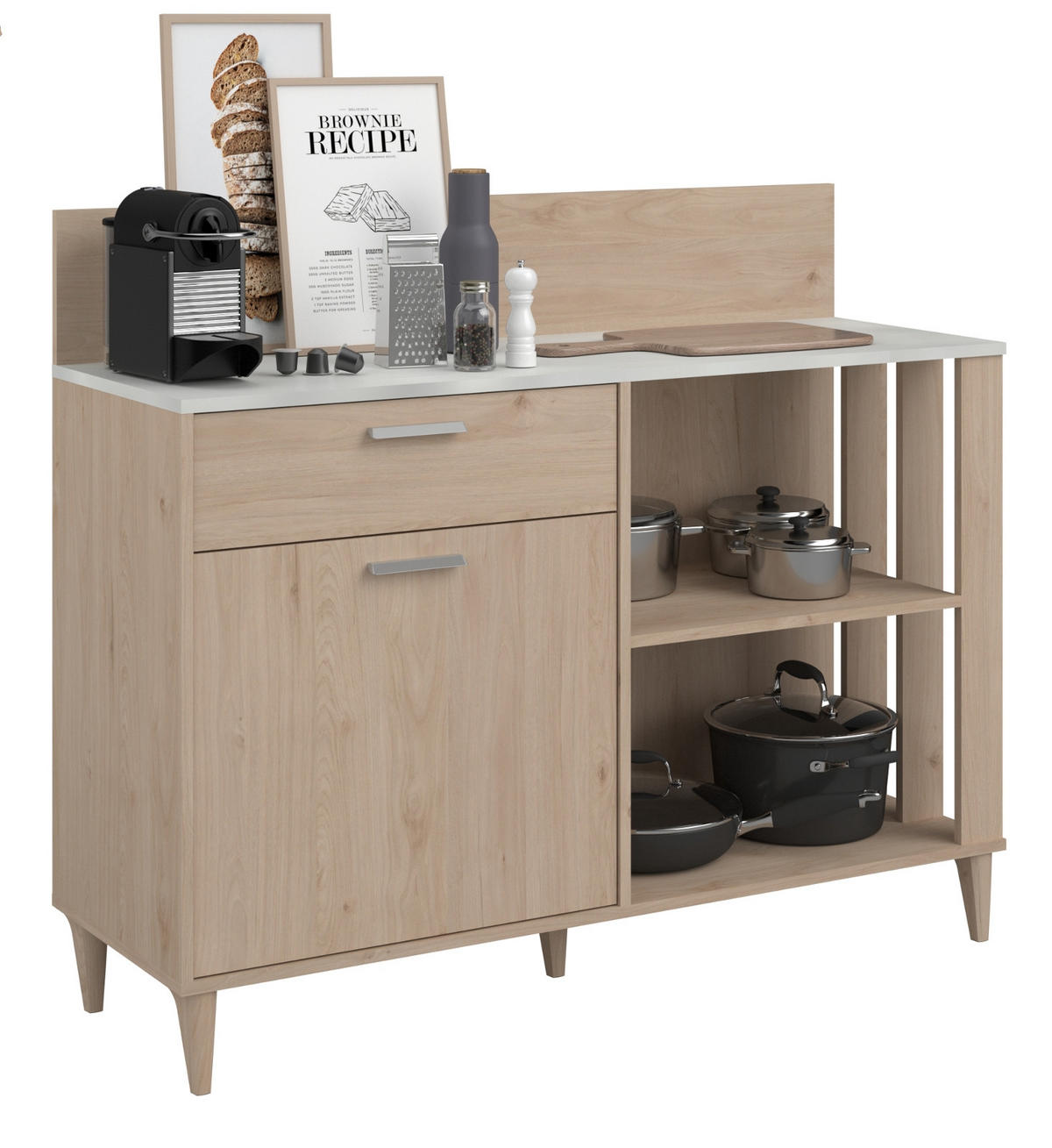 ANRICHTE Eiche, grau Küchenschrank und Buffet 120 cm - Eichefarben/Grau, Holzwerkstoff (120/100/41cm) - Parisot Meuble