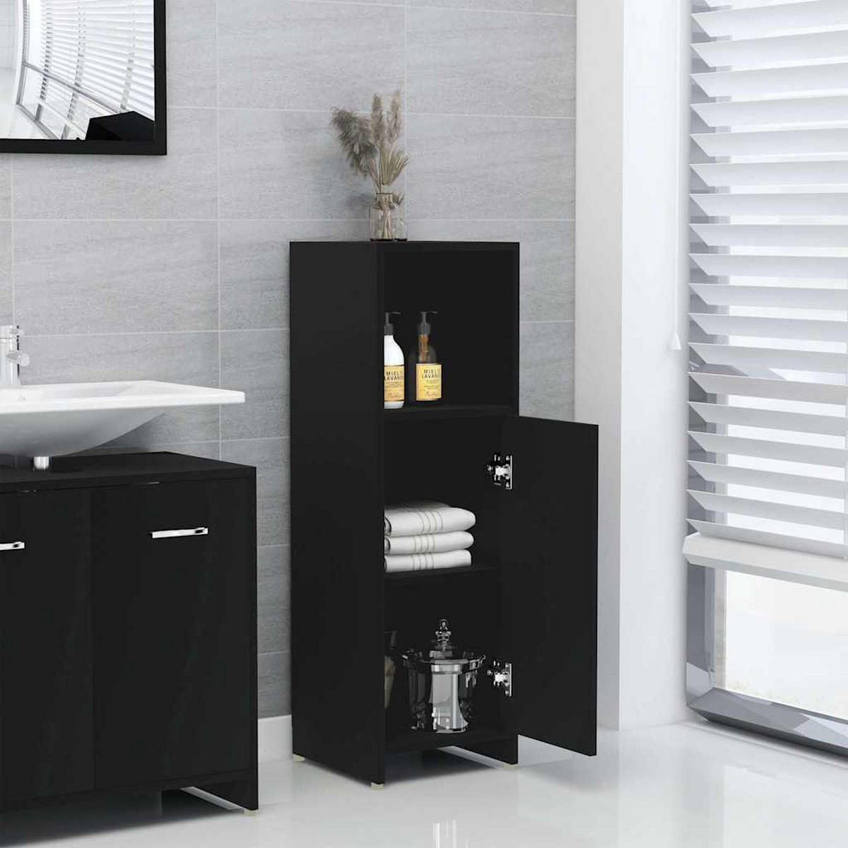 BADEZIMMERSCHRANK Schwarz 30/30/95 Cm Holzwerkstoff - Schwarz, Holzwerkstoff (30/95/30cm) - vidaXL
