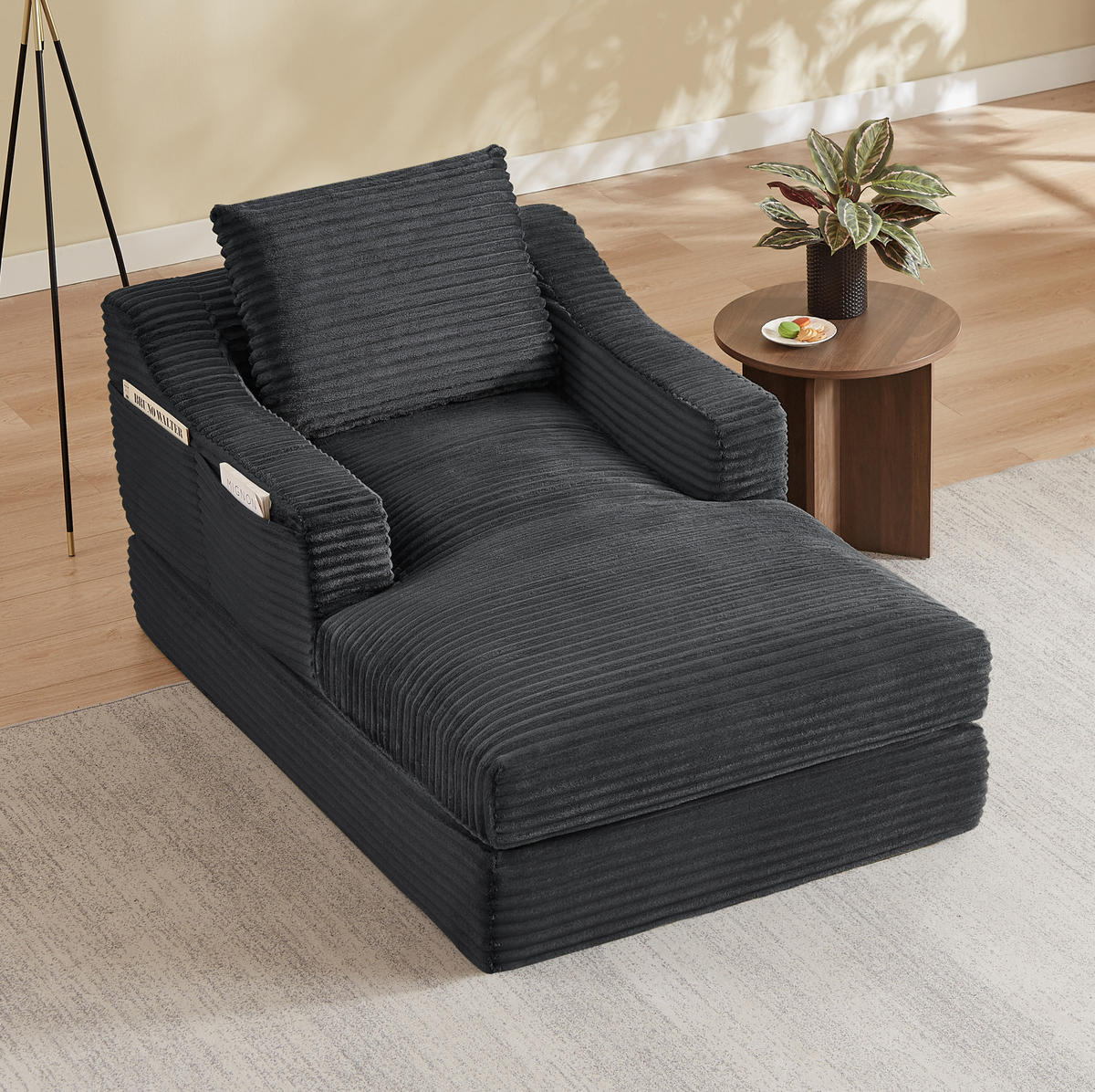LOUNGESESSEL mit Doppelschicht-Design Cord Dunkelgrau - Dunkelgrau, Textil (162/68/100cm) - Meubliv