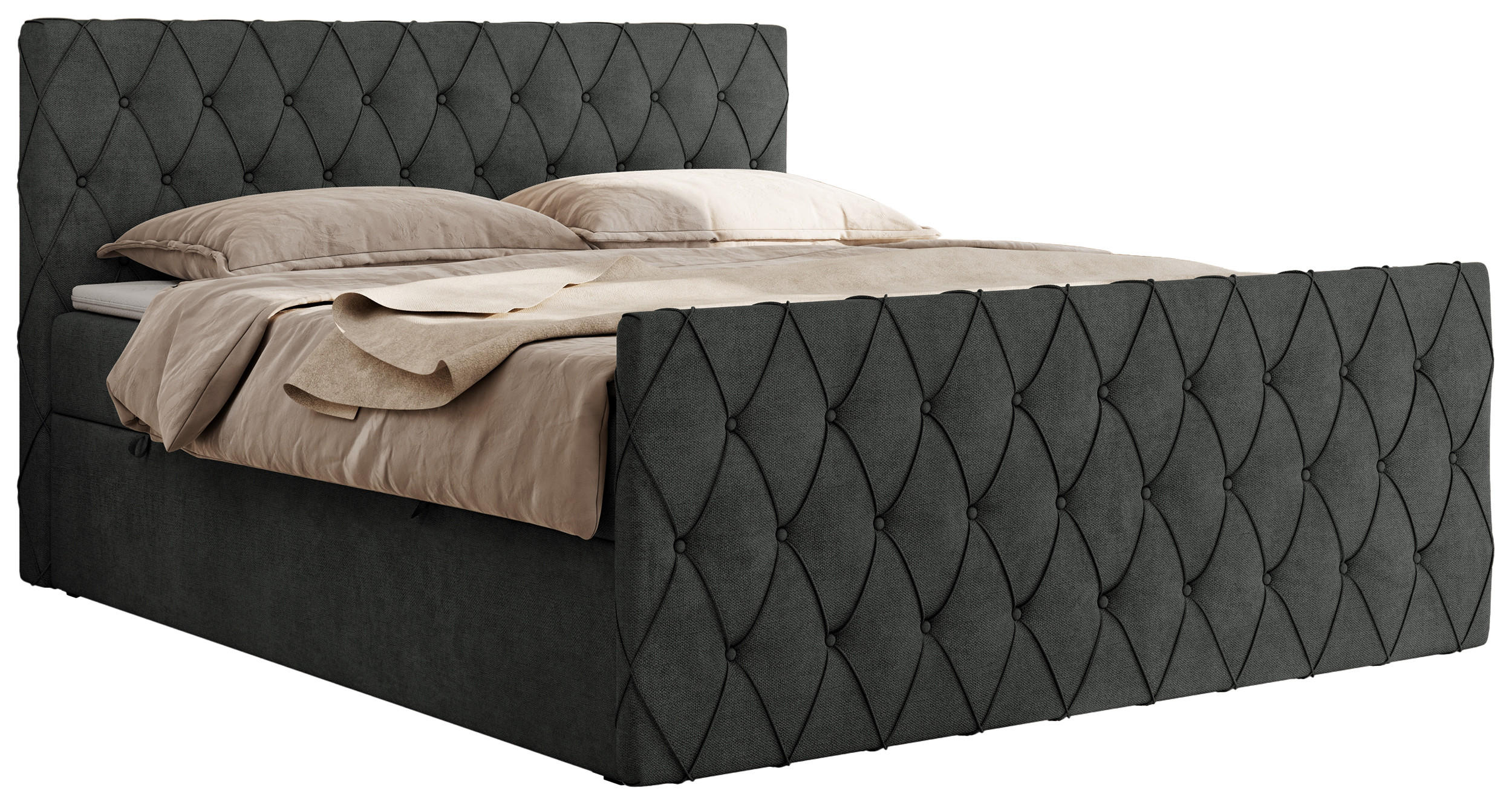 BOXBETT MIREN DUO 120/200 - Dunkelgrau Strukture - H3 - Dunkelgrau, Holz/Textil (120/200cm) - MKS