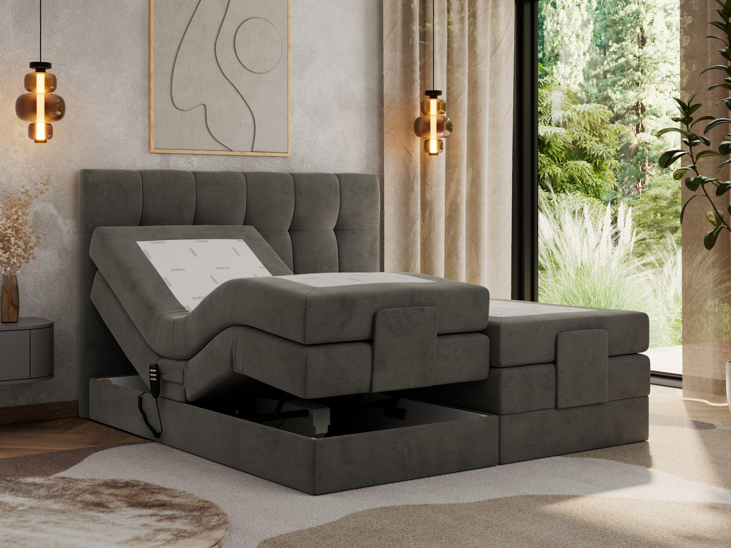 Thumbnail - MKS Boxbett, Dunkelgrau, Textil, 2-Sitzer, H4, 7-Zonen, Rechteckig, 200x200 cm, Schlafzimmer, Betten, Boxspringbetten