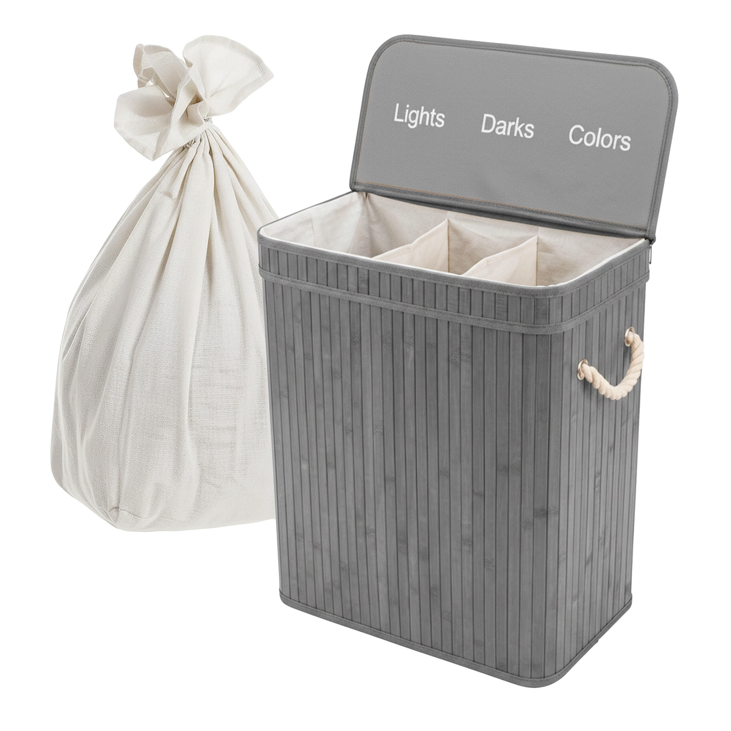 WÄSCHEKORB - Grau, Holz/Textil (52/63/32cm) - Relaxdays