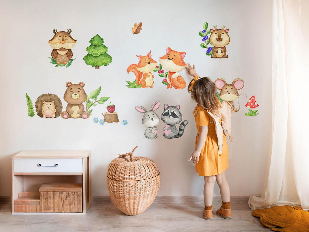 WANDAUFKLEBER 100x107cm - Niedliche Tiere - Multicolor, Kunststoff (100/107/0.1cm) - Wallfluent