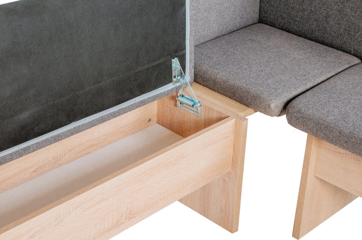 ECKBANKGRUPPE Die Vielseitige Tisch II - Eichefarben/Grau, Holzwerkstoff/Buchenholz (145/86/185cm) - Kundler Home