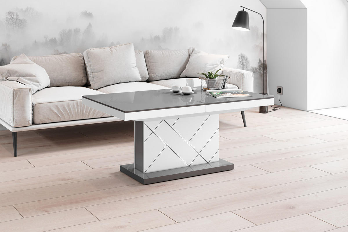 COUCHTISCH rechteckig Grau Hochglanz - Weiß Hochglanz 120/75/55 cm - Weiß Hochglanz/Grau, Holzwerkstoff (75/120/55cm) - designimpex