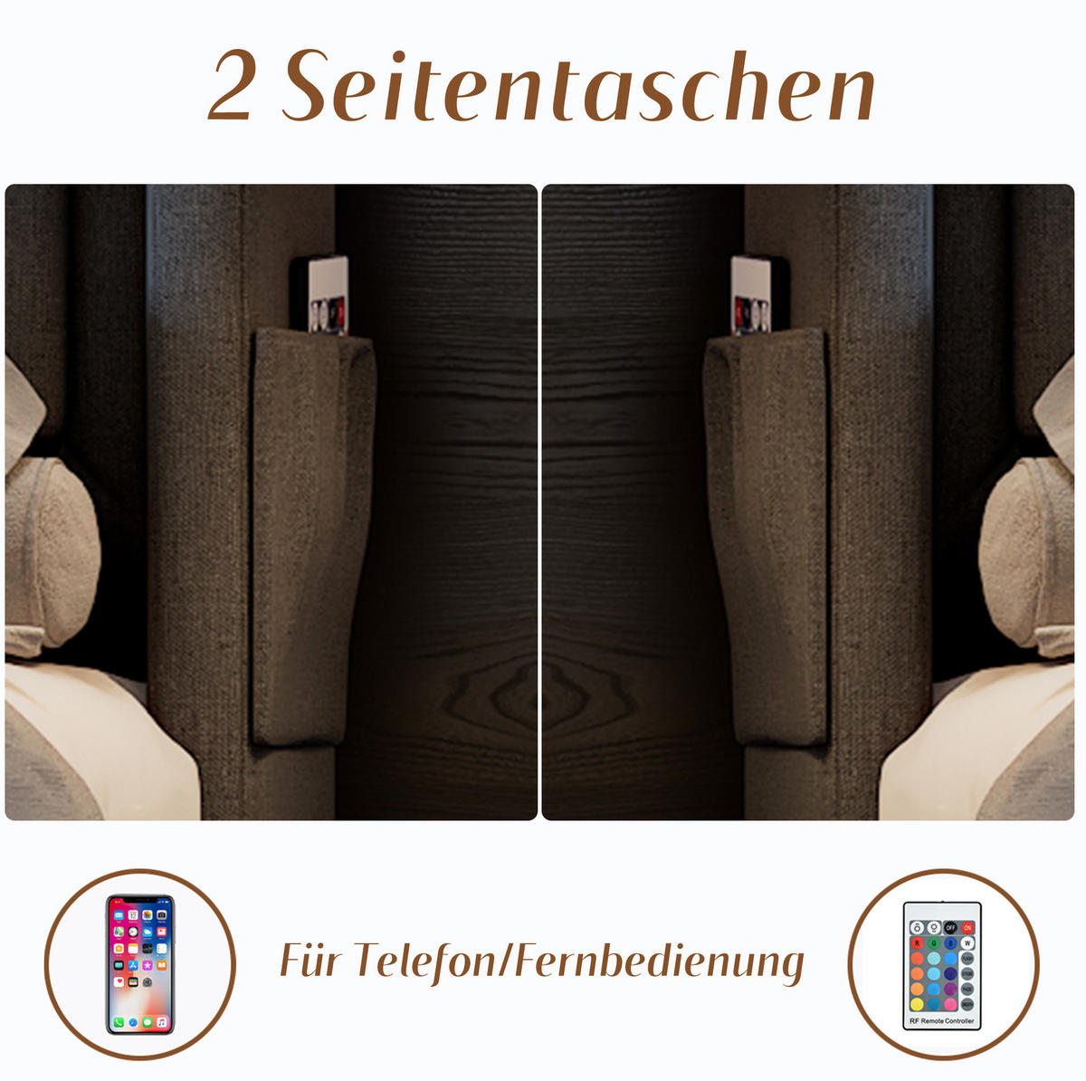 POLSTERBETT 160/200 cm Grau aus Baumwoll-Leinenstoff mit LED und Ladefunktion - Grau, Textil (160/200cm) - OKMYHOME