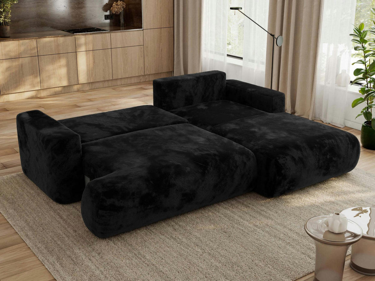 ECKSOFA OVO L Schwarz Plüsch - Rechts Seite - Schwarz, Kunststoff/Textil (195/271cm) - MKS