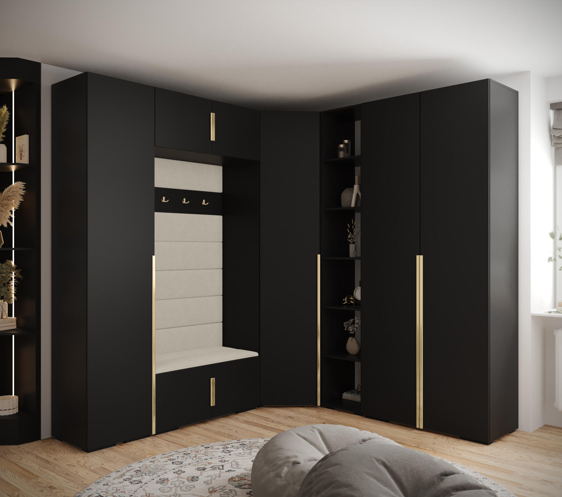 GARDEROBEN-SET 236,7/231,7/47 - Beige/Goldfarben, Holz/Metall (181.7/236.7/47cm) - Abiks Möbel