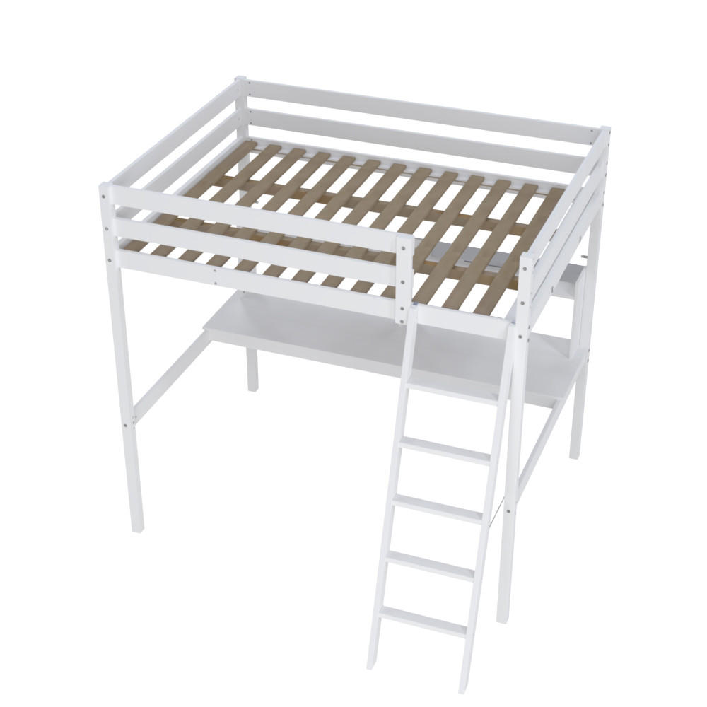 HOCHBETT STUDIO mit Schreibtisch Regal/ Hochbett 140x190 - Weiß - Weiß, Holz (140/190cm) - Weber Industries