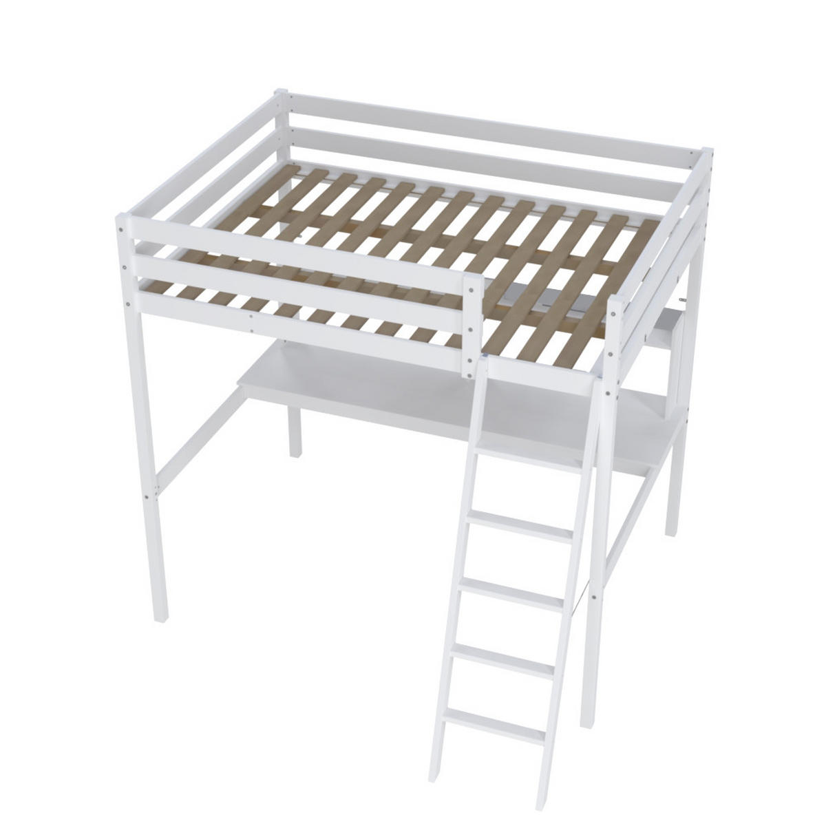 HOCHBETT STUDIO mit Schreibtisch Regal/ Hochbett 140x190 - Weiß - Weiß, Holz (140/190cm) - Weber Industries