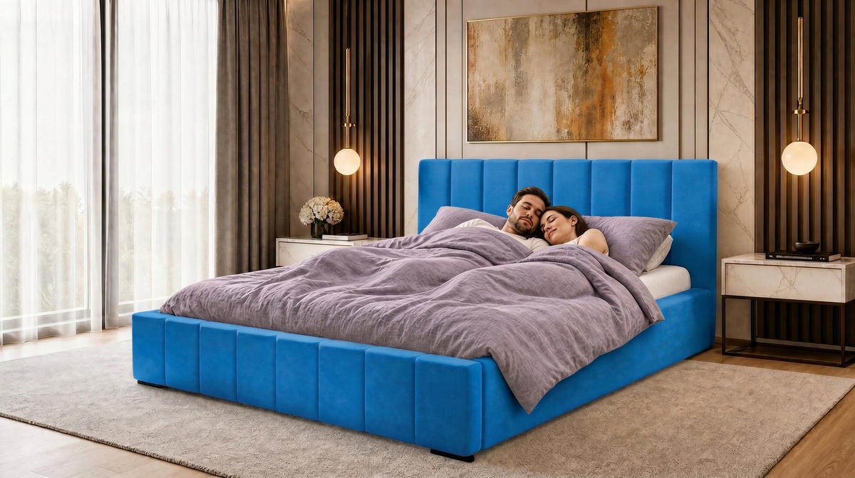 MARPUR Polsterbett NERO 180x200 cm mit Bettkasten und Lattenrost, Blau - Chromfarben/Blau, Holz/Holzwerkstoff (180/200cm) - Marpur