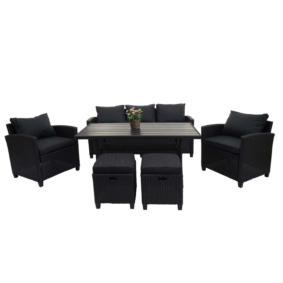 POLY-RATTAN GARNITUR Schwarz - Schwarz, Kunststoff - MCW