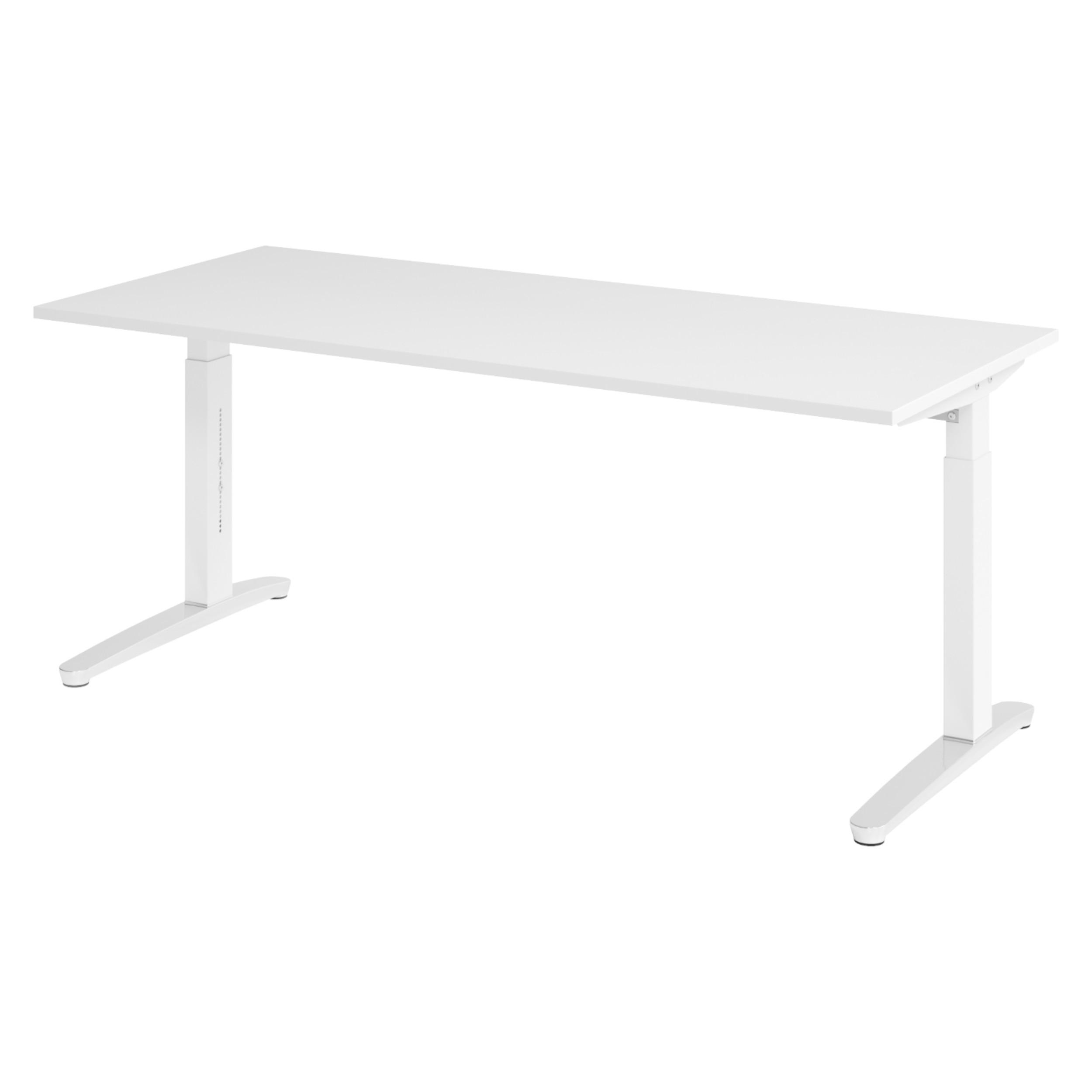 SCHREIBTISCH Serie-XB 80/180/74 cm in Weiß/Weiß/Alu poliert - Weiß, Holzwerkstoff (80/180/74cm) - bümö
