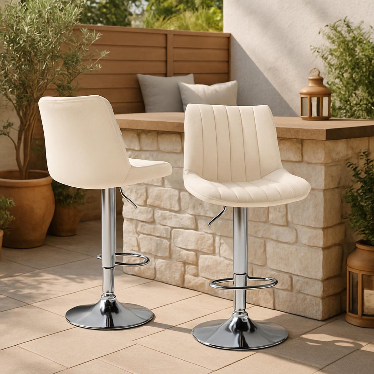 BARHOCKER Tolor Samt chrom creme - Chromfarben/Naturfarben, Textil/Metall (49.5/112/50cm) - TPFLiving