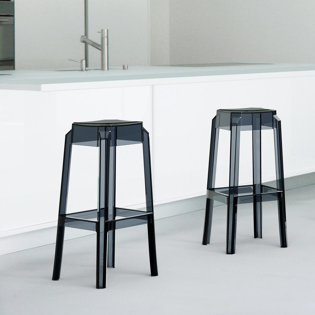 BARHOCKER 2er Set Kunststoff schwarz - Eukalyptusholzfarben/Schwarz, Kunststoff (36/75/36cm) - CLP