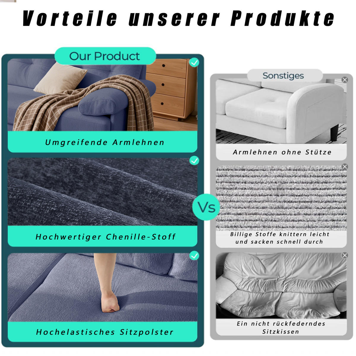 L-FÖRMIGES ECKSOFA Blau 187,5/130/79 cm 3-Sitzer Chenillebezug - Blau, Holz (187.5/130cm) - PANGIVO