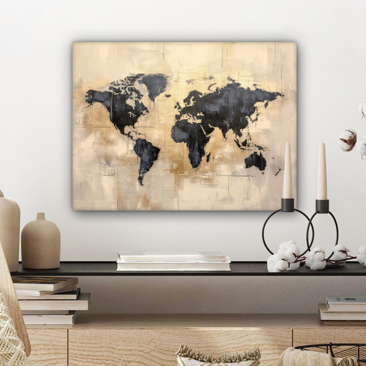 LEINWANDBILD Weltkarte - Gold - Schwarz - Abstrakt Wandbild 40x30 cm - Kupferfarben, Textil (40/30cm) - MuchoWow