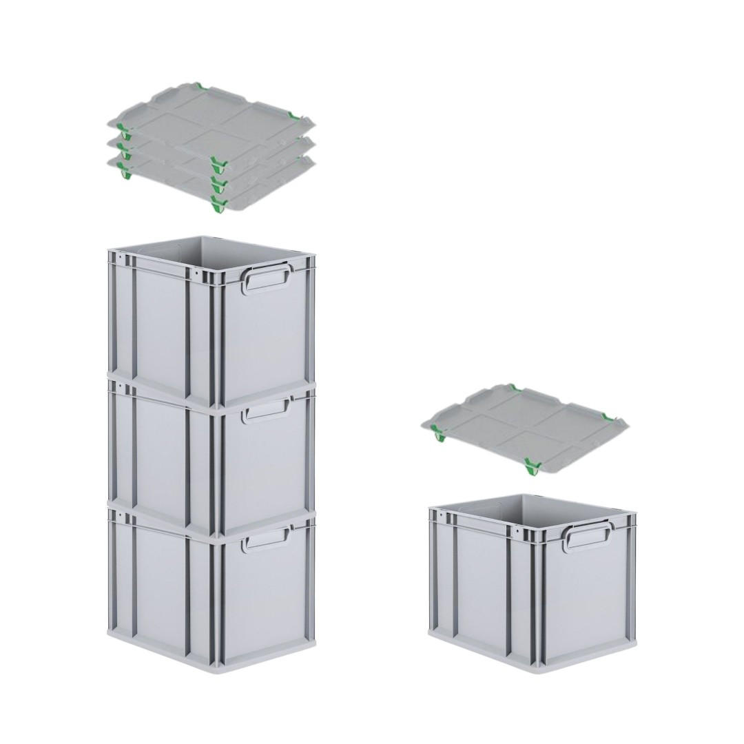 EUROBOX 4x Nextgen Economy Mit Auflagedeckel Grau/Grün Griffe Geschlossen 30 Liter - Grün, Kunststoff (30/32/40cm) - PROREGAL
