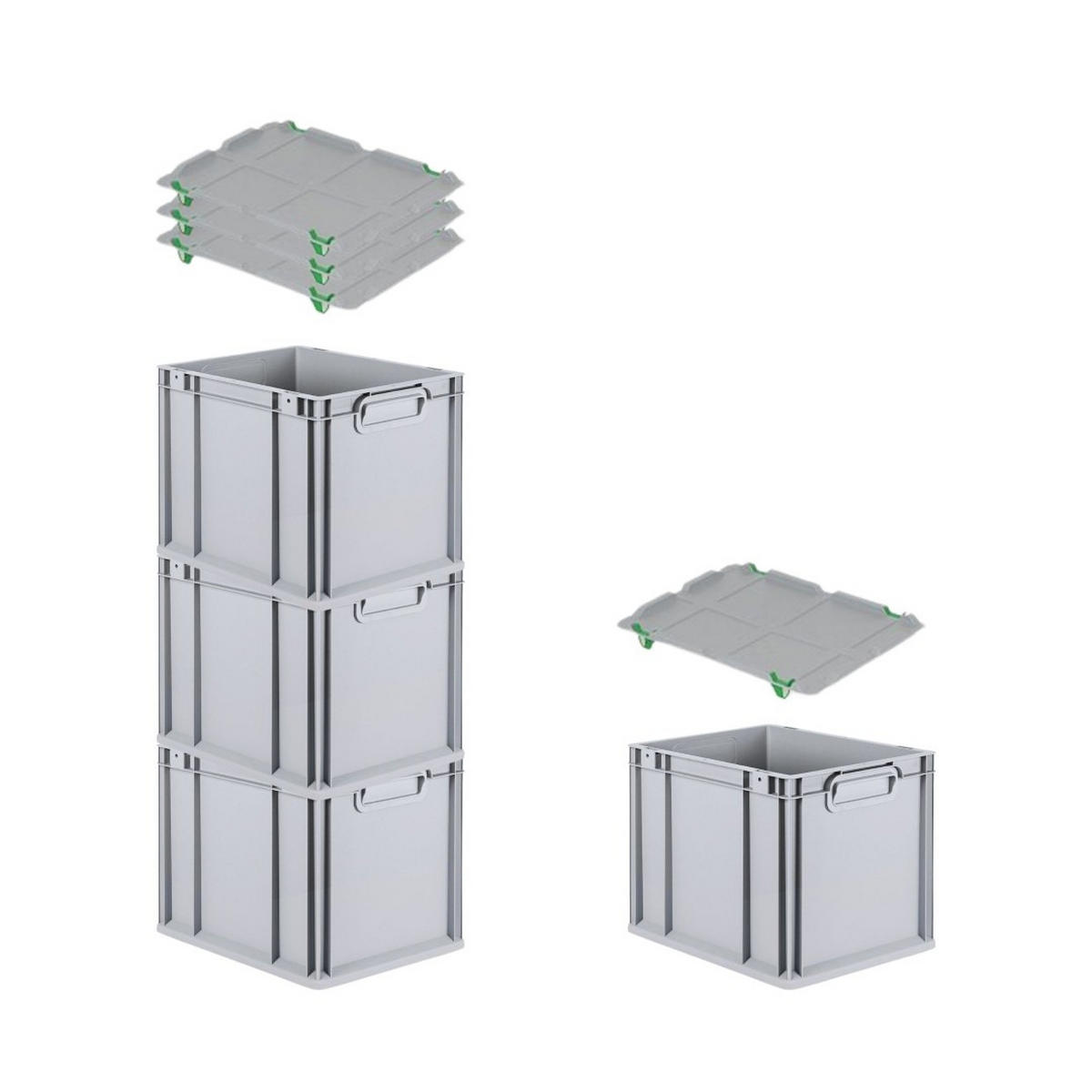EUROBOX 4x Nextgen Economy Mit Auflagedeckel Grau/Grün Griffe Geschlossen 30 Liter - Grün, Kunststoff (30/32/40cm) - PROREGAL