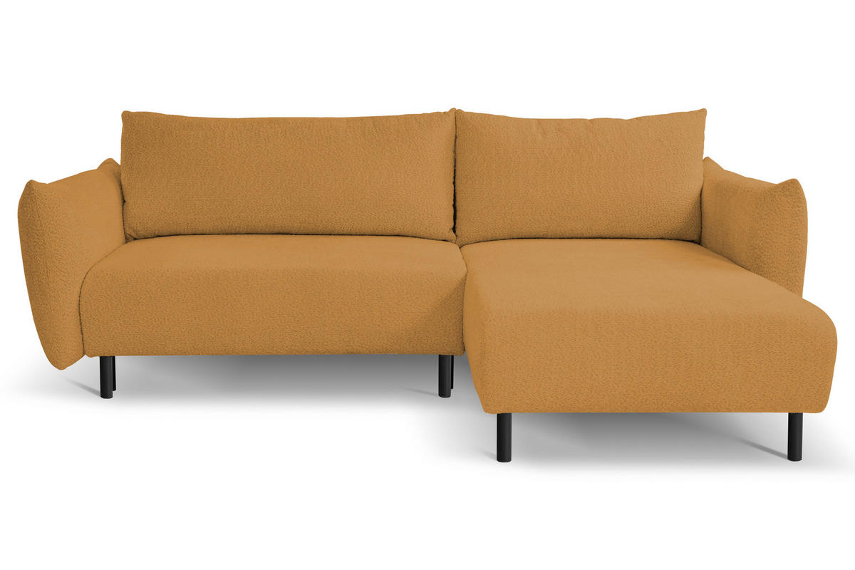 ECKSOFA ADEL mit Schlaffunktion und Bettkasten, L-förm, Metallbeine, verstellbar lose Rückenkissen, freistehend, RECHTS, 257x171x90 cm, Gold - Goldfarben, Holz/Textil (257/171cm) - DomoHome