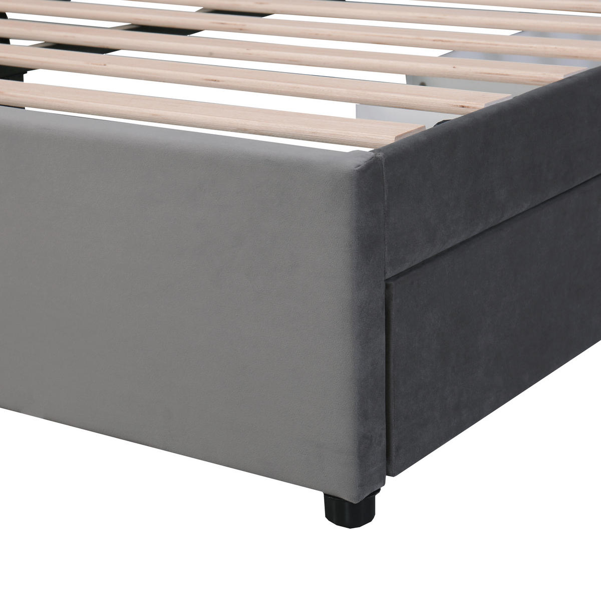 POLSTERBETT 160x200 Samt Lattenrost 2 Schubladen Grau - Grau, Textil - FLIEKS