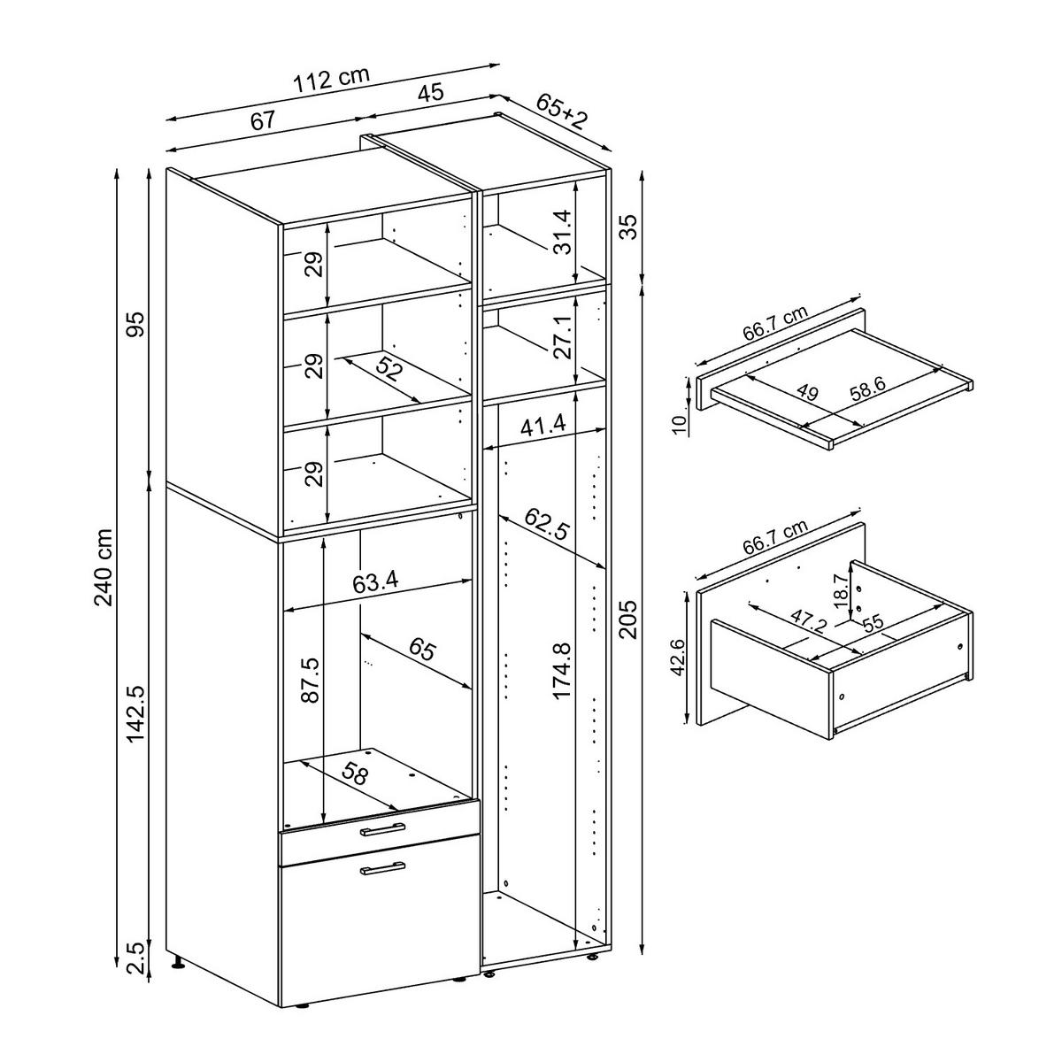 WASCHMASCHINENSCHRANK Serie 2 112cm Breit, 240cm Hoch - Schwarz, Holzwerkstoff (112/240/67cm)