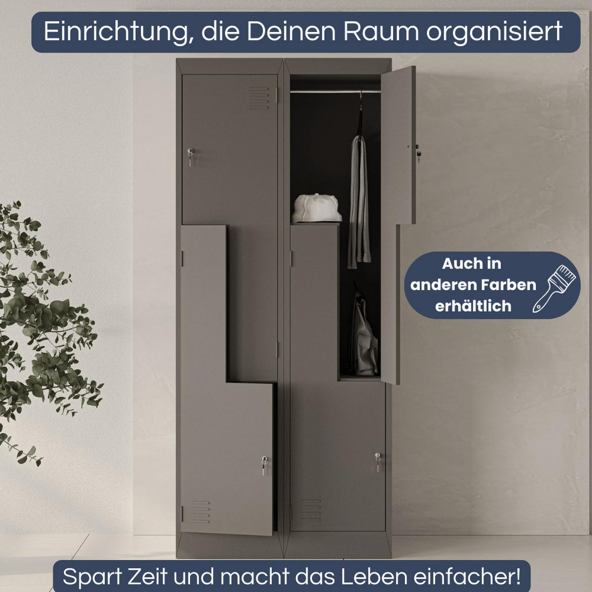 UMKLEIDESCHRANK Spind OSLO 4 Abteile 185x80x45cm Anthrazit - Anthrazit, Metall (80/185/45cm) - DELUKE