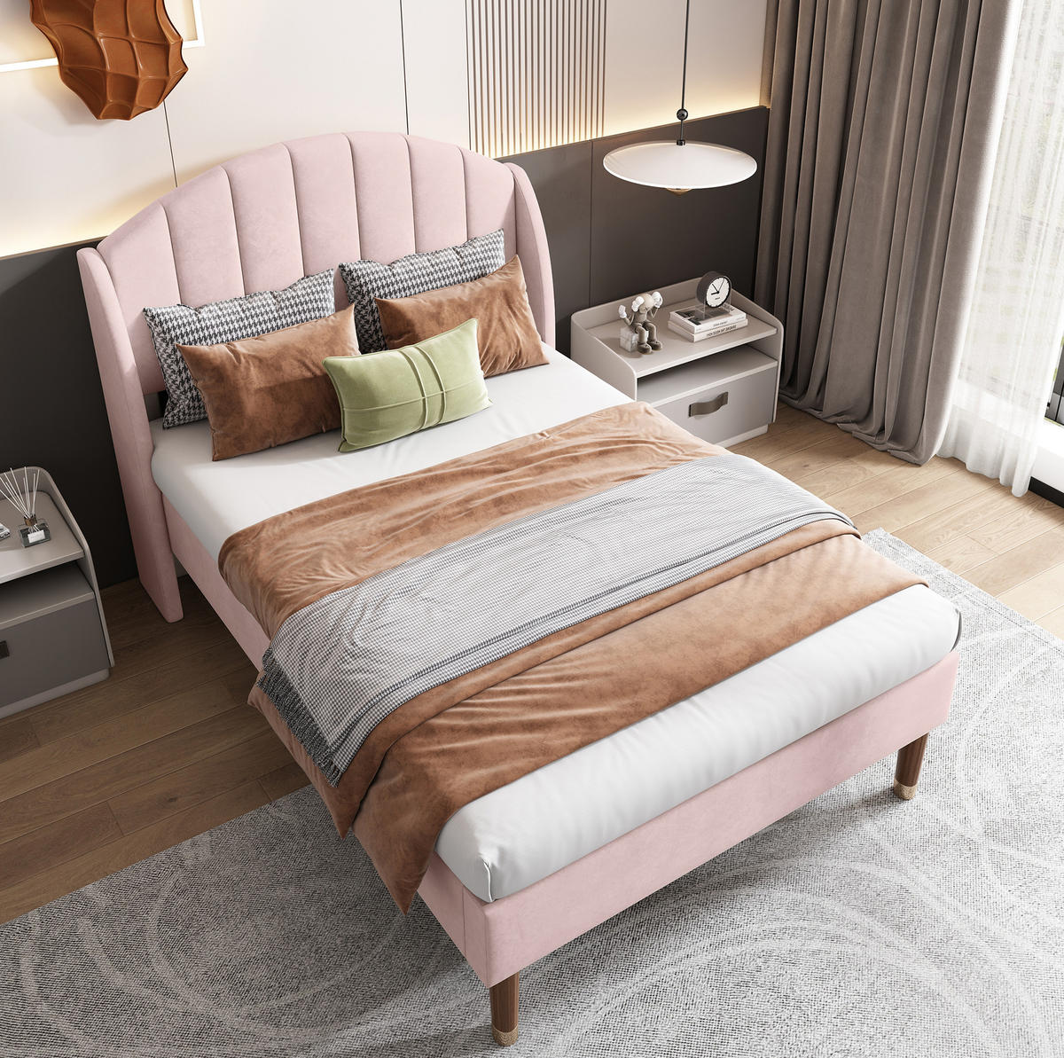 POLSTERBETT 90/200 cm mit Lattenrost, gepolstertem Kopfteil und Samtbezug, Pink - Rosa, Textil (90/200cm) - Redom