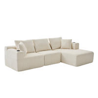 ECKSOFA Chenille Beige mit Seitentaschen - Beige, Textil (261/164cm) - WISHDOR