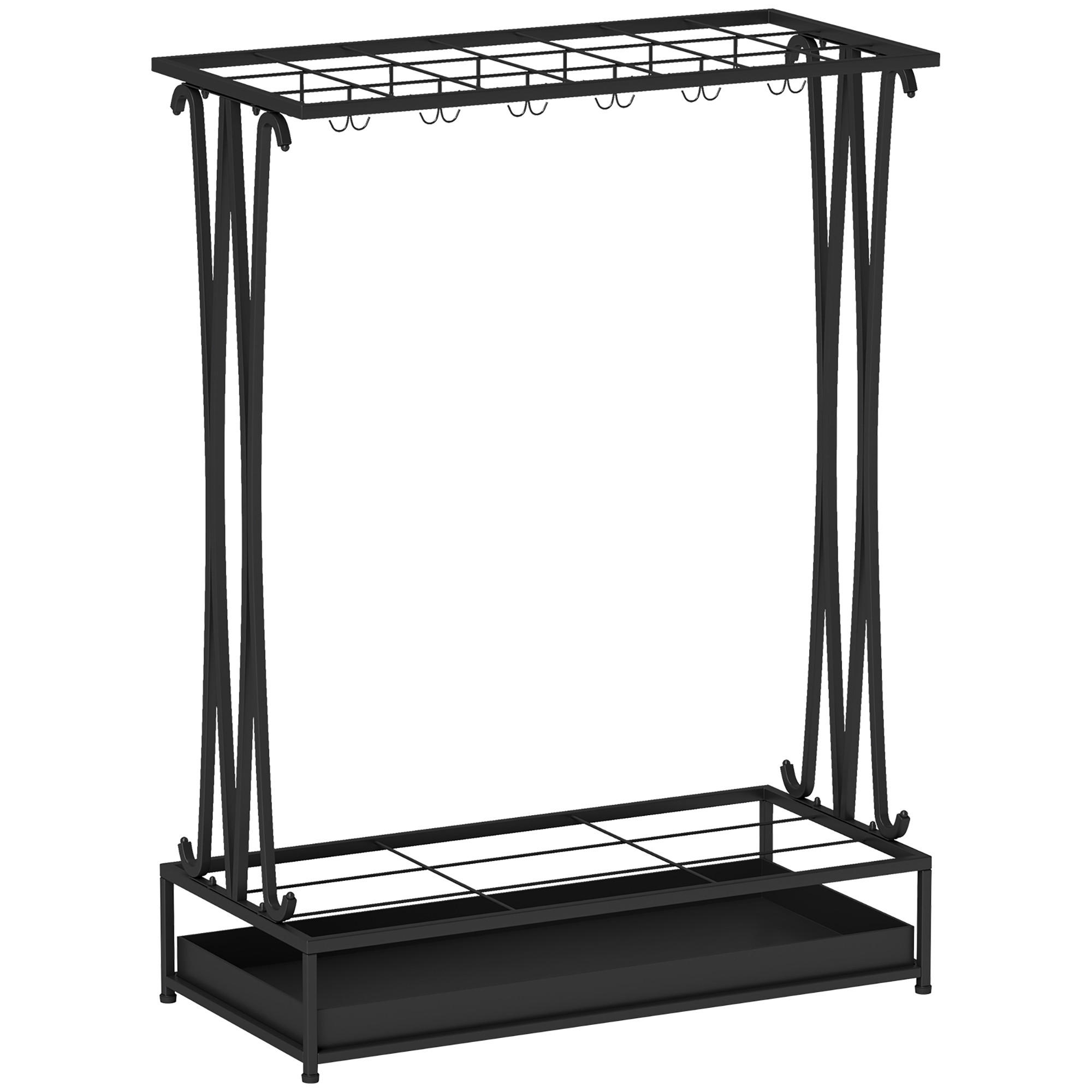HOMCOM STOJAN NA DEŠTNÍKY s 24 háčky, 21 otvory, 50 x 24 x 68 cm, černý
